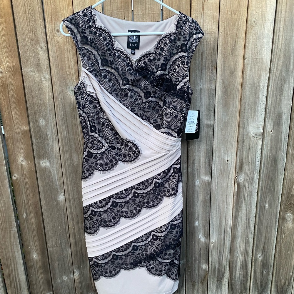JAX Beige With Black Lace Dress